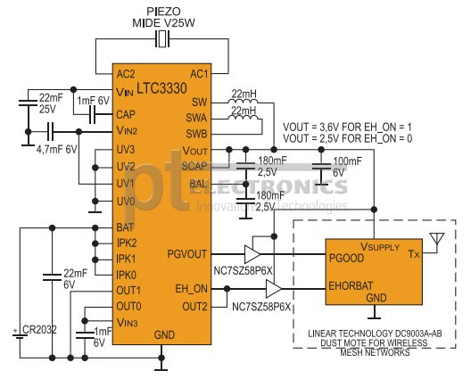 Принципиальная электрическая схема питания узла DC9003A от источника вибраций